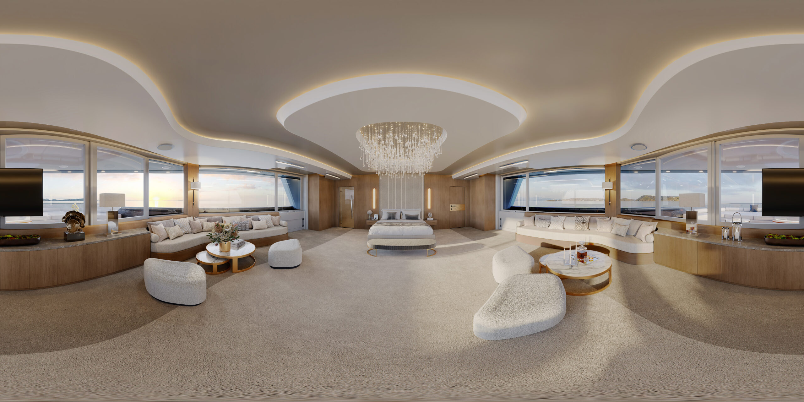 360° rendering owners cabin yacht — Multivision 3D