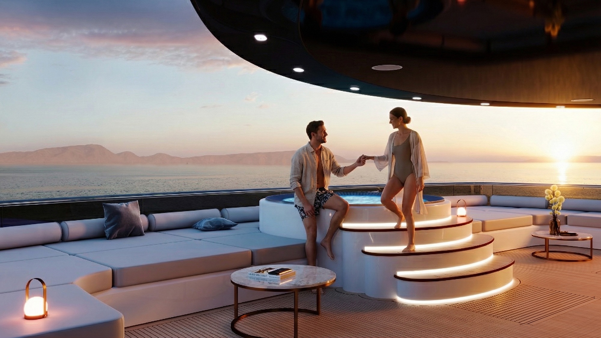 Superjacht dek met jacuzzi